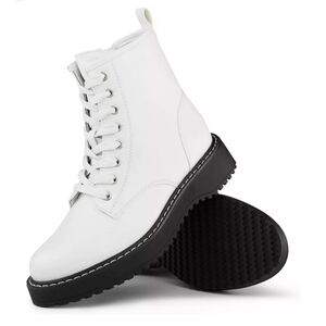Hawkwell White Combat Side Zipper Lace up Ankle Booties Size 8.5